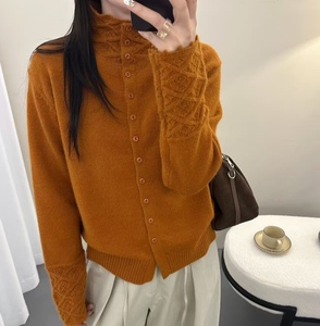 Nouveau cardigan en tricot uni pour femmes, pull décontracté pour femmes, <span class=keywords><strong>col</strong></span> montant, design découpé, cardigan à simple boutonnage en tricot - Product Image 1