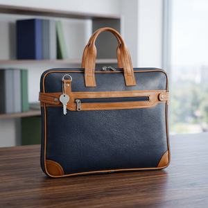 Sac pour ordinateur portable personnalisé imprimé en cuir véritable avec doublure en nylon imperméable, souple, décontracté, tendance, portable et léger B S International - Product Image 1