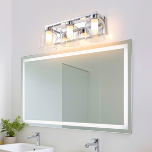 Modern Luxury Bathroom <b>Vanity</b> Light Silver Finish Creative Double Clear Glass Lampshade Indoor Wall Light For Hotel Home Decor - Product Image 1