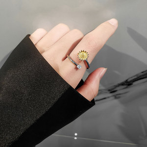 Fashion Jewelry Rotating Sunflower <b>Rings</b> <b>Adjustable</b> Zircon Copper Gold Plated Womens Tarnish Free Fidget <b>Rings</b> For Anxiety - Product Image 4