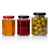 Stoples Kaca Heksagonal 180ml 280ml 380ml 500ml 730ml Stoples Madu Kaca Kosong Dengan Tutup Logam Sekrup Kustom