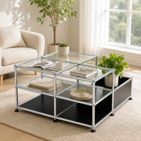 Table basse en verre trempé personnalisable avec structure en acier inoxydable 304, assemblage facile, table à thé, mobilier modulaire en métal