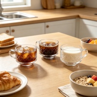 Tasse à thé en verre gaufré transparent avec poignée, tasse à café texturée moderne 210 ml, compatible lave-vaisselle et micro-ondes, pour la maison, le café et le restaurant