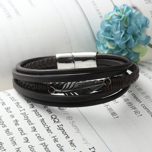 Yunnique Fashion Round Wrap <b>Bracelet</b> Titanium Steel Feather Design Magnetic Clasp Gift Jewelry Fall 2023 - Product Image 2