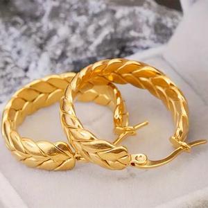 Créoles tressées plaquées <span class=keywords><strong>or</strong></span> 18 carats, motif feuille de blé torsadée, hypoallergéniques en acier inoxydable, bijoux fantaisie pour femme - Product Image 6