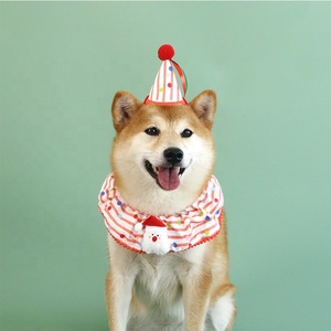 Wave Point Stripe Polyester Pet Écharpe Arbre De Noël Vieil Homme Col Chapeau Ensemble pour Chiens Solide Motif Anniversaire Application - Product Image 3
