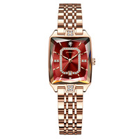 Jam Tangan Wanita Mewah Poedagar, Model Kotak Berlian Kalender Quartz, Set Hadiah Terlaris untuk Wanita, Tali Baja Tahan Karat