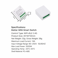 Module d'interrupteur intelligent Wi-Fi Matter 16A, disjoncteur relais, contrôle sans fil HomeKit, compatible Alexa Google Home Tuya Garage