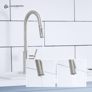 Robinet de cuisine de luxe moderne flexible à douchette extractible en céramique, monotrou, en acier inoxydable 304 doré - Product Image 1