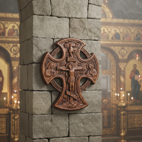 Croix murale orthodoxe en bois de Jésus Crucifix, plaque décorative religieuse sculptée à la main, cadeau de décoration pour église chrétienne