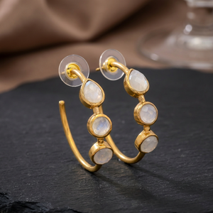 New Arrival Gold Plated <b>Drop</b> Earrings with Small Discs Shape Turquoise Gemstone Unique Design - Product Image 2