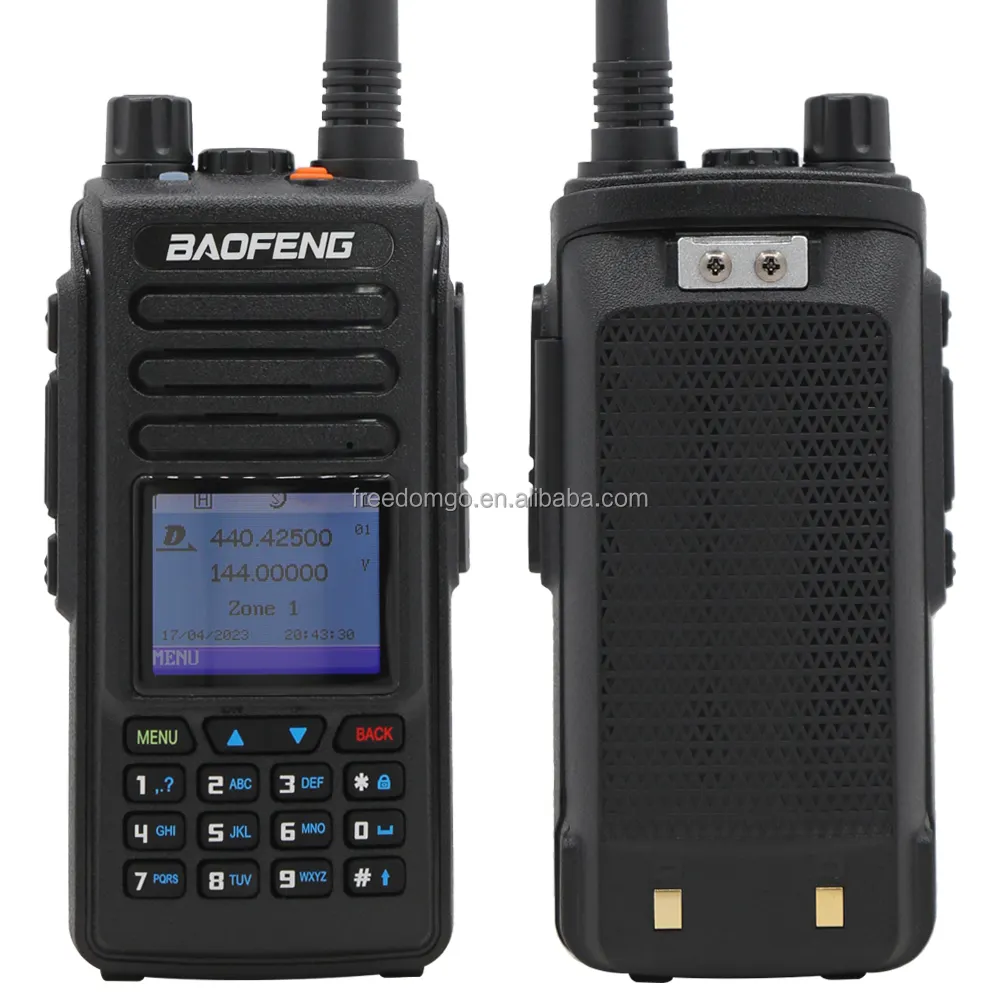 Baofeng Dm-1702 جهاز لاسلكي لاسلكي طويل المدى مزدوج النطاق مزود بمخرجين Baofeng DM1702 راديو رقمي وتناظري Dmr راديو لاسلكي أسود 133x62x36mm