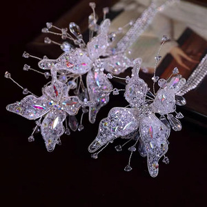 2024 New Handmade Fairy Tassel Floral Liquid Iridescent Rhinestone Butterfly <b>Wedding</b> Hair <b>Accessory</b> Set for Brides - Product Image 3