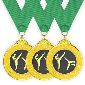 Medalla 3D personalizada grande oro bronce plateado deportes Kick Boxing Taekwondo medalla con colgador de cinta