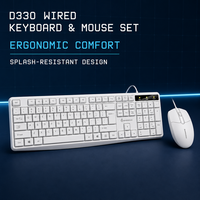 D330 Set Mouse Keyboard Komputer Berkabel USB Keypad Numerik Ukuran Penuh Optik 1200 DPI Ergonomis Ringan Tahan Air Kabel 1.6M