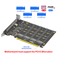 بطاقة محول PCIe X16 بـ 4 منافذ M.2 NVMe، تتطلب تقسيم PCIe للاستخدام المكتبي، تدعم أقراص SSD مقاس 2230/2242/2260/2280، متوفرة في المخزون