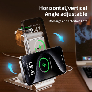 Support de <span class=keywords><strong>charge</strong></span> sans fil magnétique pliable 3 en 1, chargeur sans fil rapide 15W PD3.0 5V/2A pour smartphone, montre connectée, écouteurs - Product Image 5