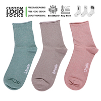 Chaussettes décontractées pour femmes, couleur unie, tricotées, respirantes, en coton et élasthanne, avec logo personnalisé, paillettes or et argent