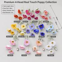 Fleur artificielle de pavot à 4 têtes, toucher réel, en tissu hydratant, pour mur floral, cadeaux d'Halloween et de la Saint-Valentin, haute qualité