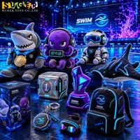 Ensemble de figurines en peluche de luxe Cyber Tech Swim-Championship, mascotte futuriste requin, pieuvre, raie manta