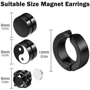 Ensemble de boucles d'oreilles à clipser en acier inoxydable, clous magnétiques pour oreilles non percées, design rond géométrique, bijoux de mode unisexe - Product Image 2