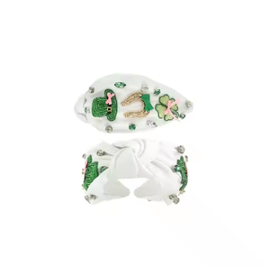 Diadema de conejito de Pascua con cuentas con bordado y diseños de huevos de vacaciones con un estilo de nudo decorativo para un aspecto festivo - Product Image 3