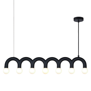 Có thể điều chỉnh 7 ánh sáng hiện đại cong ánh sáng mặt dây chuyền với kết thúc màu đen và bóng đèn cầu mờ cho phòng ăn hoặc văn phòng - Product Image 2