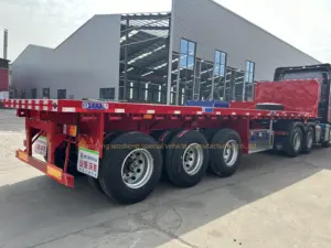 Wosheng Flatbed Semi Trailer 3 Axle 20FT 40FT Flat Bed Container Semi Trailer