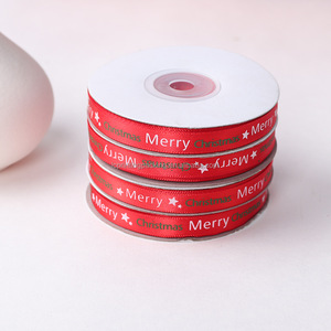 Venta al por mayor 50 yardas 3/8 \ "poliéster Feliz Navidad cinta de satén rollos para decoraciones de Navidad - Product Image 5