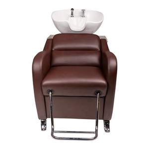High Quality Salon Shampoo <b>Chair</b> <b>Brown</b> PU <b>Leather</b> Hair Washing Backwash Unit With Ceramic Basin & Footrest Hairdressing Salon - Product Image 2