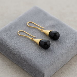 Pendientes de Ónix Chapados en Oro Art Palace, Pendientes Clásicos con Forma de Gota de Agua para Mujer, Joyería de Moda con Engaste de Bisel - Product Image 2