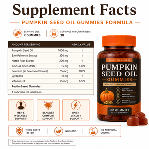 Gommose Premium all'Olio <span class=keywords><strong>di</strong></span> <span class=keywords><strong>Semi</strong></span> <span class=keywords><strong>di</strong></span> Zucca 1000mg con Saw Palmetto per il Supporto della Vitalità dei Capelli e della Vitalità Quotidiana Maschile - Ingrosso - Product Image 6