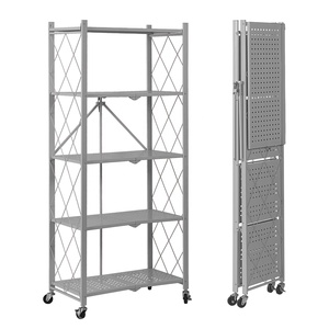 5-שכבה מתקפלת אחסון מתלה רב-תפקודית מדף מתכת עם גלגלים מחסן גלגלים מדפים - Product Image 4