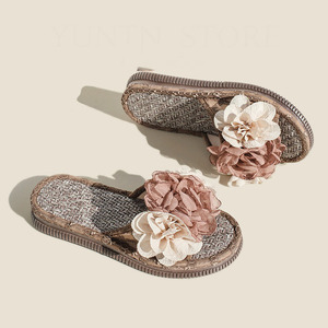Pantuflas de Verano Elegantes con Flores de Chifón, Suaves y Antideslizantes para Mujer, con Suela Gruesa, para Interiores y Exteriores - Product Image 2