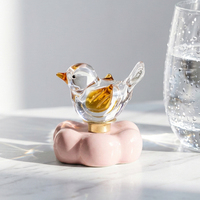 Figurine d'oiseau rotative en verre transparent de style Murano, ornée de cristaux, pour la décoration de la maison, du bureau ou comme cadeau