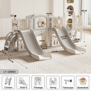 Casetta da gioco per bambini da esterno e interno con scivolo, <span class=keywords><strong>altalena</strong></span>, canestro da basket, lavagna da disegno e arrampicata - per giardino, set da gioco per neonati e bambini piccoli - Product Image 6