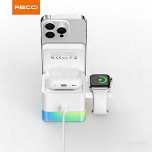 Cargador Inalámbrico Magnético 4 en 1 RECCI RCW-46 con Luz Nocturna Ambiental para Teléfonos Inteligentes, Relojes y Auriculares - Product Image 3