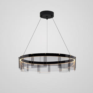 Post-moderne suspendu salon cuisine îlot luxe verre noir unique anneau circulaire suspension - Product Image 2