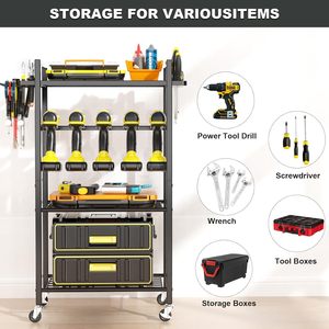 Power Tool Organizer <strong>4</strong> Layer Heavy Duty Metal Power Tool Storage <strong>Rack</strong> with Wheel Floor Rolling Storage Cart on Wheels - Product Image 2