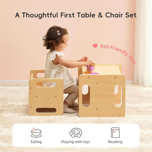 Montessori Weaning <b>Table</b> and Chair Set Kids Wooden Toddler Desk for Drawing Eating Learning - Product Image 4