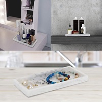 Plateau décoratif en résine au design personnalisé, plateau de vanité à fond plat en résine, plateau à bijoux et bagues pour comptoir de coiffeuse, motif marbre blanc