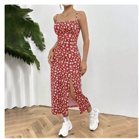 Gaun Kasual Wanita Model Tube Top Camisole Vintage Musim Semi 2026, Bermotif Bunga, Belahan Tinggi, Ketat, Rok Midi