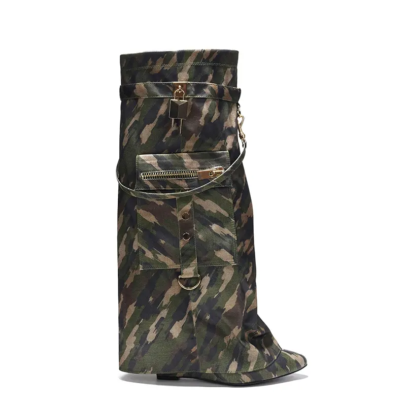 Custom ODM&OEM lady winter knee-high boot big size wedge heel with lock women shark boots high quality