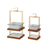Fournitures pour restaurants et hôtels, support à dessert carré en bois de luxe à 3 niveaux avec cadre doré pour le thé de l'après-midi à l'hôtel