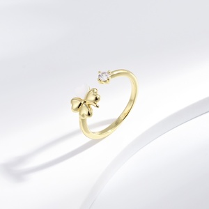 Bague ajustable en argent sterling 925 plaqué or 14 carats avec zircon, motif lapin mignon, pour usage quotidien, en forme de coquillage animalier - Product Image 3