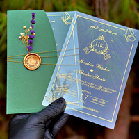 Carte d'invitation personnalisée en acrylique avec feuille d'or, invitations de mariage de luxe, enveloppe semi-pliée élégante, ensemble d'invitations de mariage