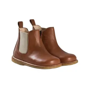 Choozii New Arrival Unisex Brown Leather Slip-on Winter Shoes Children Kids Printing Western Zipper Ankle Martin Rain Boots