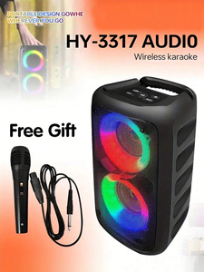 1 microphone HY3317 LED RGB Pulse, enceintes portables de karaoké, grandes enceintes Bluetooth pour fêtes en plein air, DJ, double <span class=keywords><strong>enceinte</strong></span> Bluetooth, microphone pour karaoké familial - Product Image 2