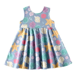New Arrival Kids Summer Dress Shell Printed Ruffle Kids Dresses For Girls Clothes Elastic Waist Baby Dress Kids