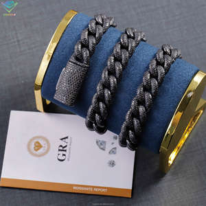 새로운 패션 18K 골드 도금 13mm 아이스 아웃 체인 블랙 모이사나이트 체인 힙합 록 925 실버 모이사나이트 쿠바 목걸이 - Product Image 5